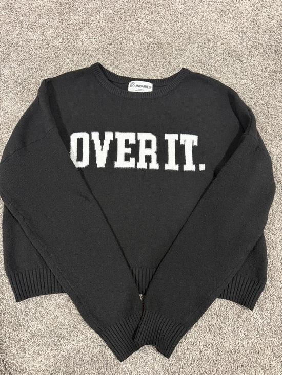 No Boundaries Sweaters - No Boundaries Black Crewneck Sweater with White "OVER IT." Graphic